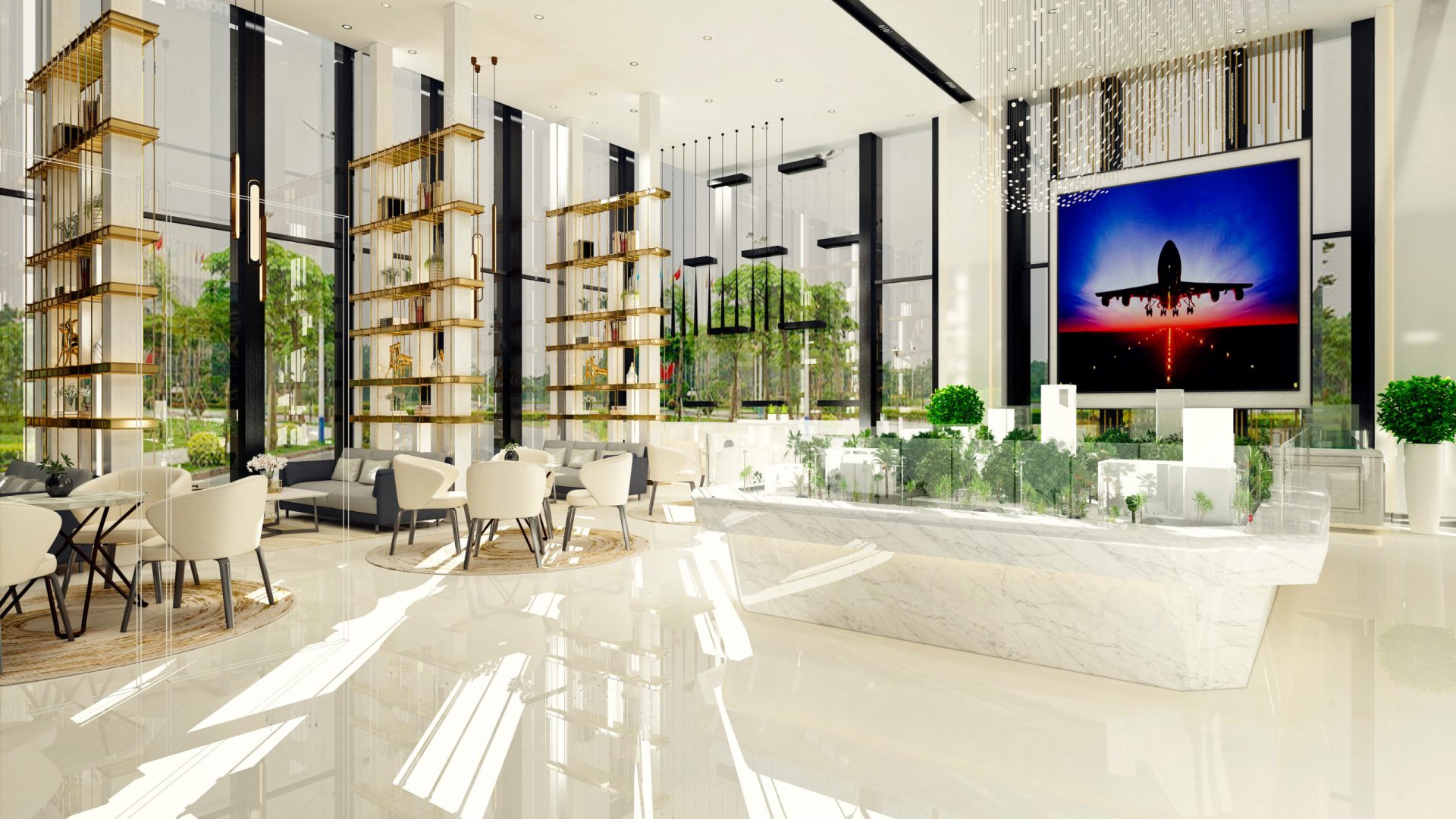 3d render of luxury hotel lobby
