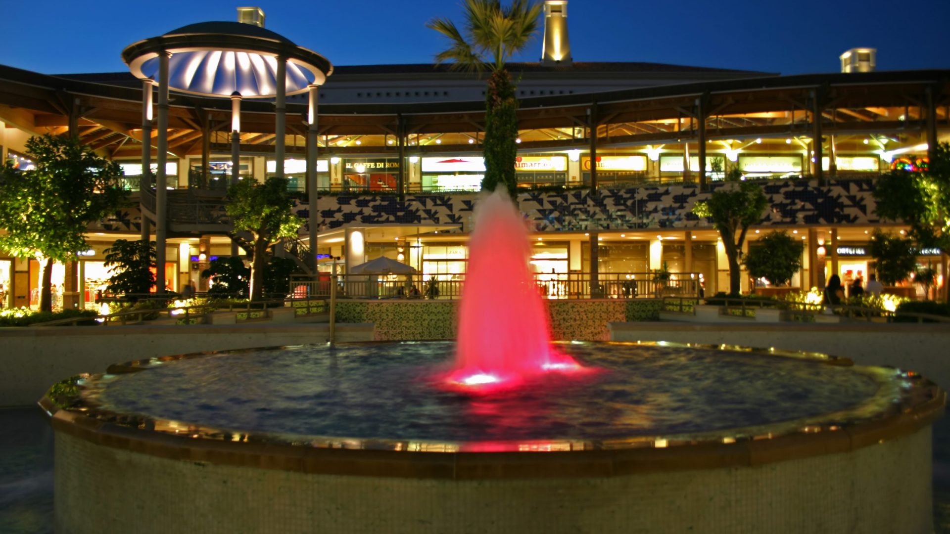 partial view of the architecture an outdoor mall with fountain
